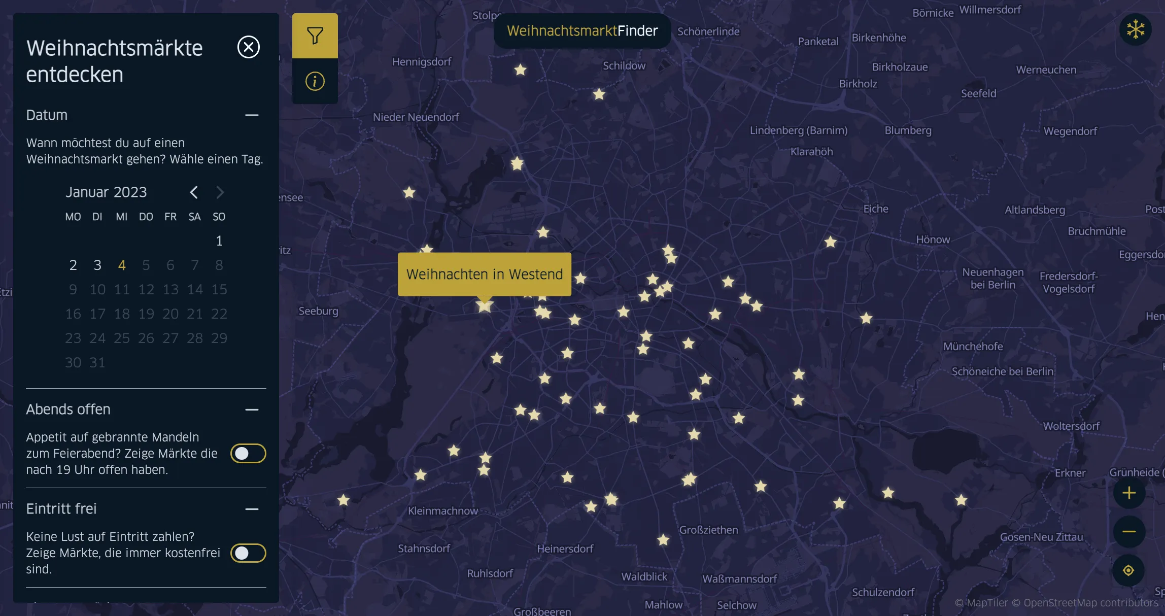 Screenshot für das Projekt: 'Berliner Weihnachts&shy;markt-Finder'